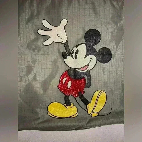 Disney Animations Army Green Tote Bag NWT Classic Glitter Sequin Mickey Mouse - Picture 2 of 9
